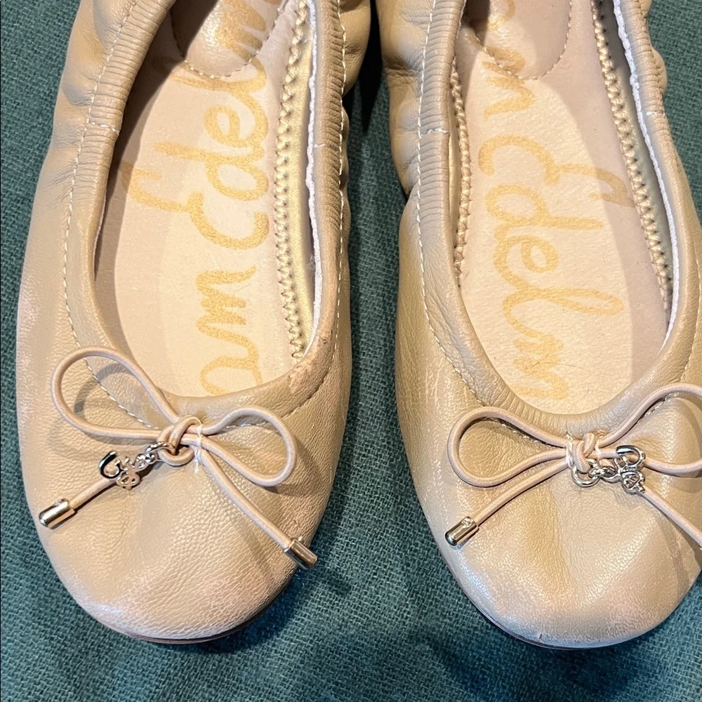 Sam Edelman Felicia (little Kids)Beige Leather Ballet Flats with Bow Accent